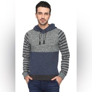 Scotch & Soda Hooded Color-block Striped Sleeves Slub Hoodie Sweatshirt Small